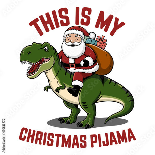 trex santa Christmas pajama vector t-shirt design