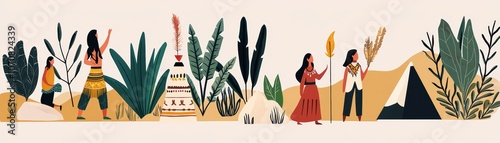 Celebrating indigenous heritage through art and nature in a vibrant illustration