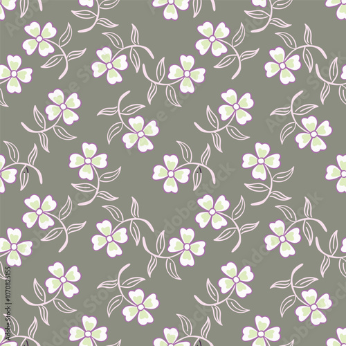 Flower garden wallpaper design vector prepared for textile printing. Seamless floral pattern with abstract hand drawn flower and leaf background elements in purple