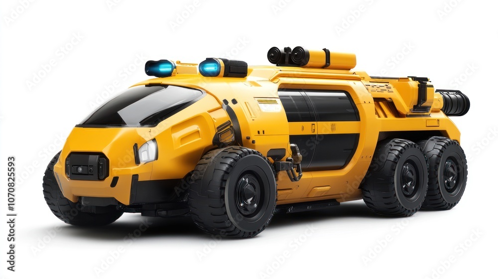 Yellow exploration vehicle for underwater studies, modern design on a white background. Yellow exploration vehicle for underwater studies, modern design on a white background.