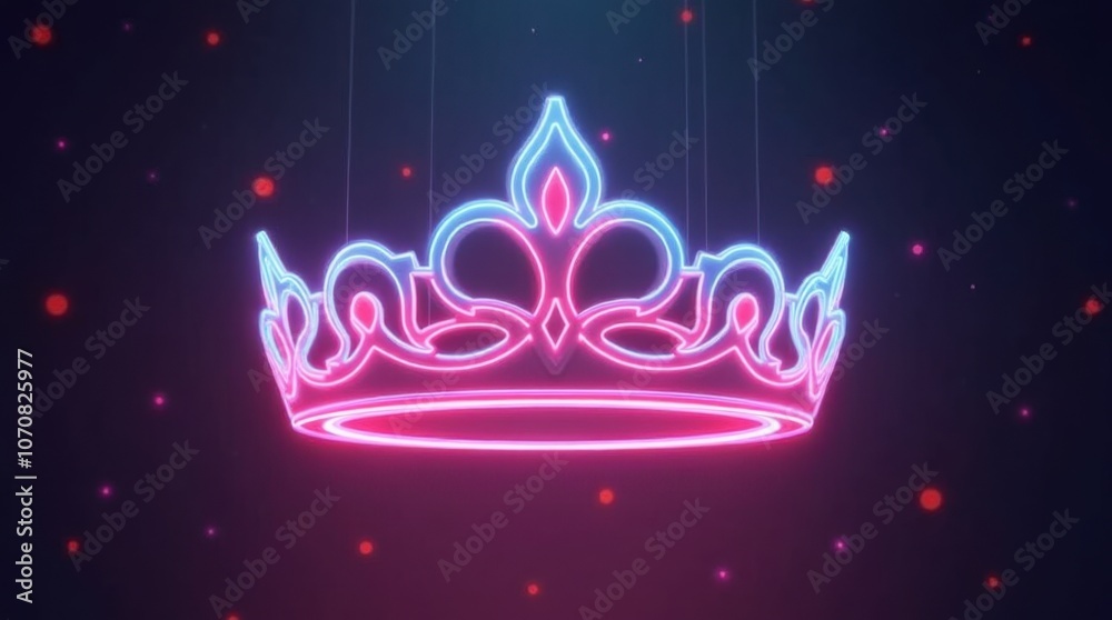 A glowing crown or tiara suspended in mid-air with neon light effects A glowing crown or tiara suspended in mid-air with neon light effects