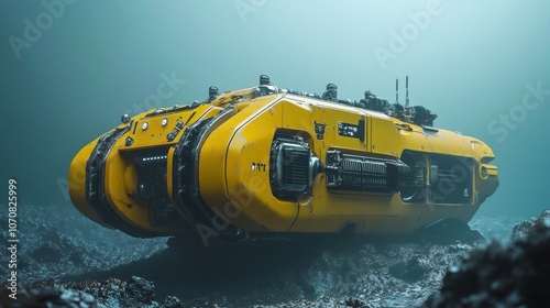 Yellow underwater technology vehicle, ready for ocean exploration, clean background.