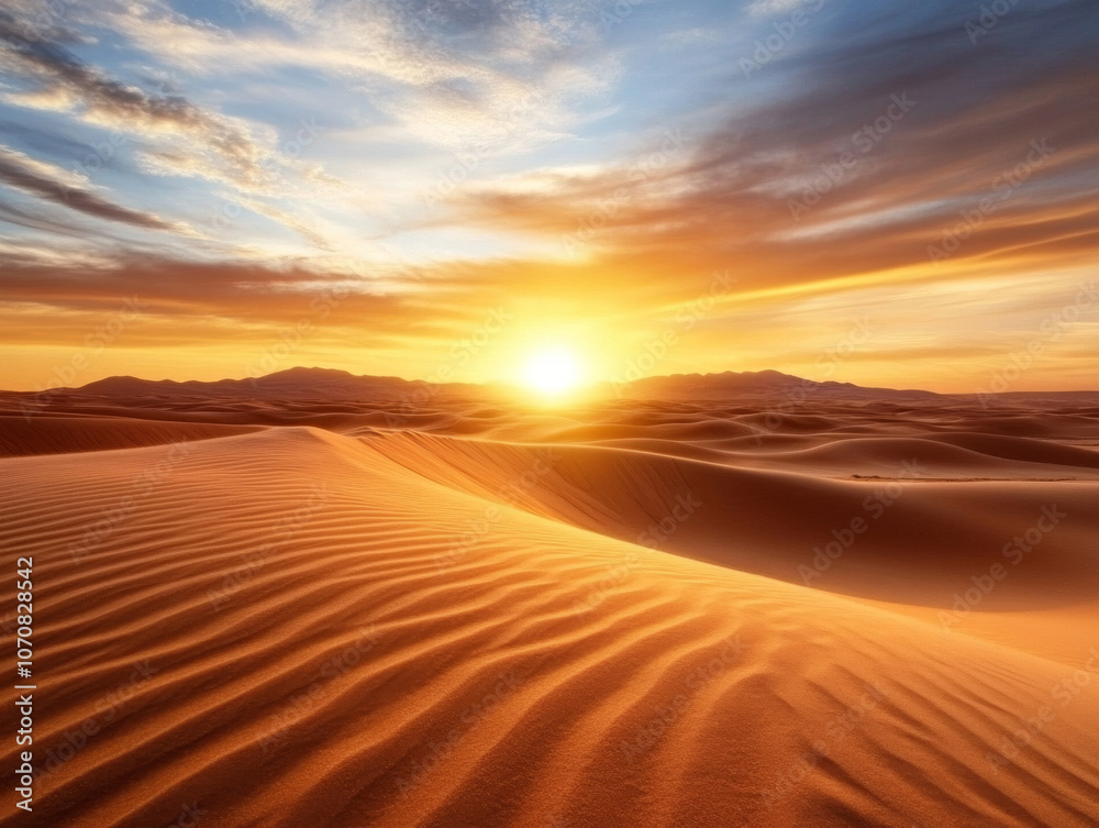 A scenic view of the Sahara Desert, with rolling sand dunes stretching into the horizon under the golden sun. A scenic view of the Sahara Desert, with rolling sand dunes stretching into the horizon under the golden sun.
