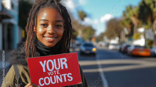 Young voter holding a 