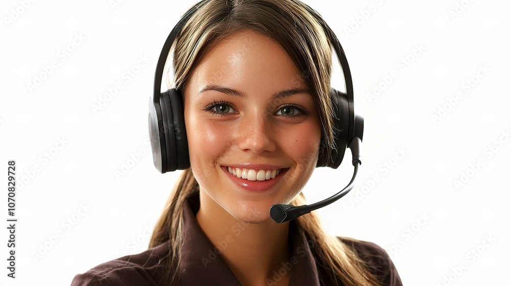 Smiling Woman with Headset in Bright Environment Smiling Woman with Headset in Bright Environment