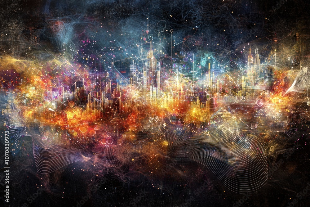 Abstract Cityscape with Glowing Lines and Lights Abstract Cityscape with Glowing Lines and Lights