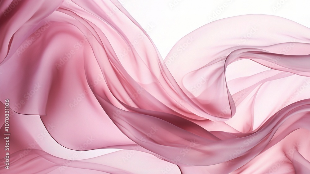 Soft Pink Fabric Flowing on White Background Soft Pink Fabric Flowing on White Background