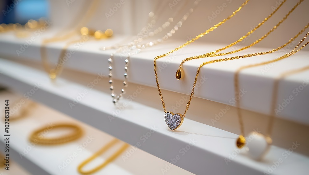Gold jewelry store showcases a wide array of exquisite necklaces and accessories in a bright, inviting display