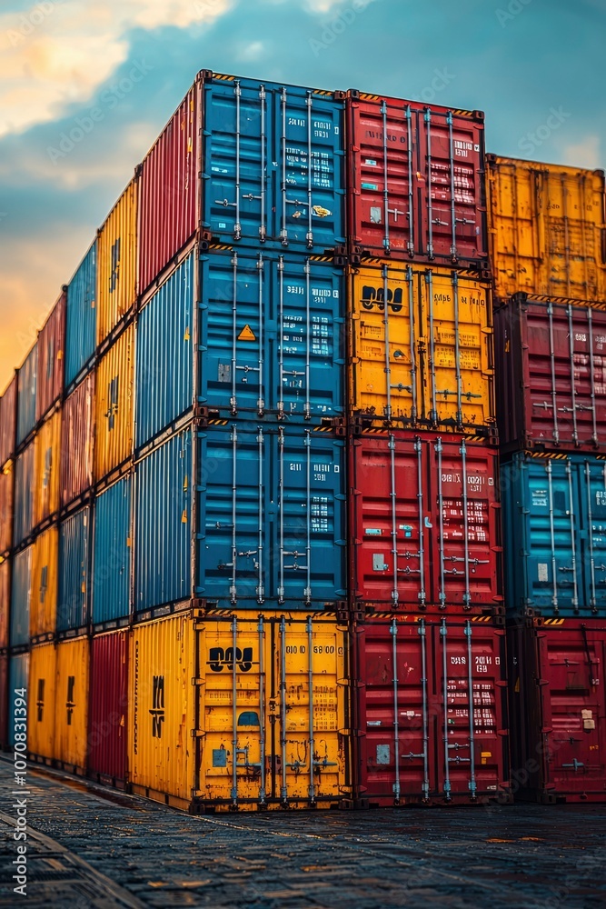 Fototapeta premium Stack of Shipping Containers at a Port