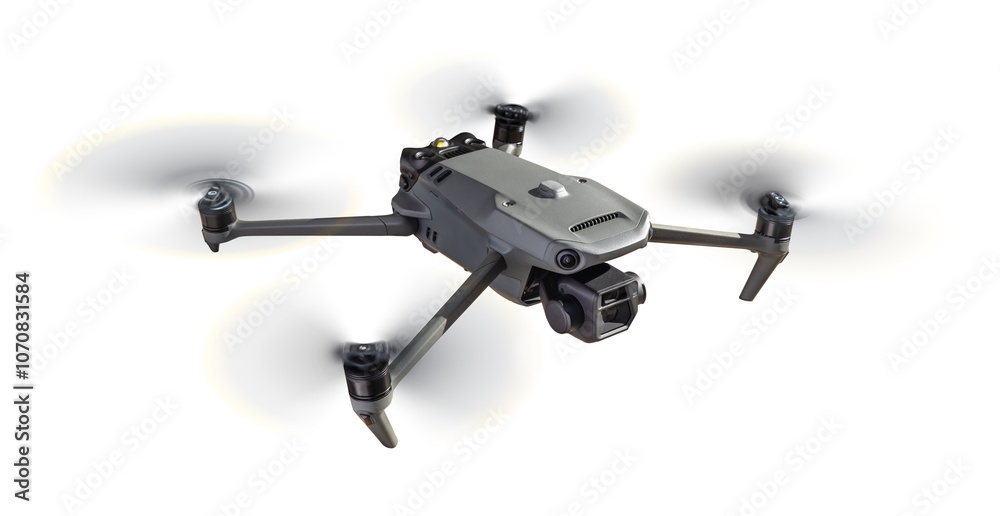 Isolated Front View of a Drone Quadcopter UAV In Flight. Transparent PNG.