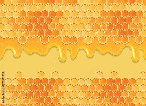  Honeycomb honey. Yellow  Seamless pattern with honeycombs with honey.