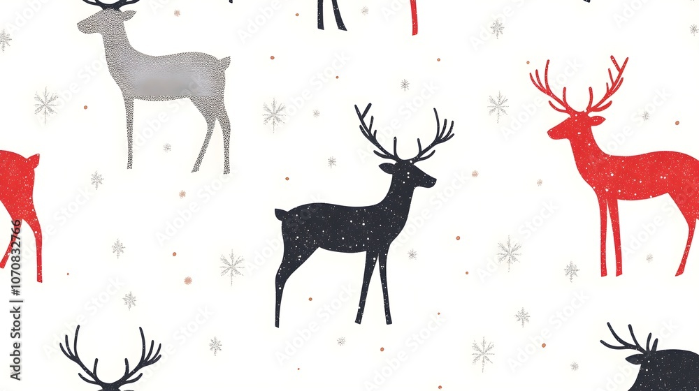 Reindeer Silhouettes with Snowflakes on a White Background Reindeer Silhouettes with Snowflakes on a White Background
