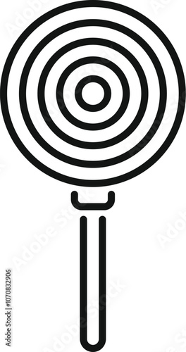 Simple line drawing of a round lollipop, featuring concentric circles and a stick, representing a sweet treat