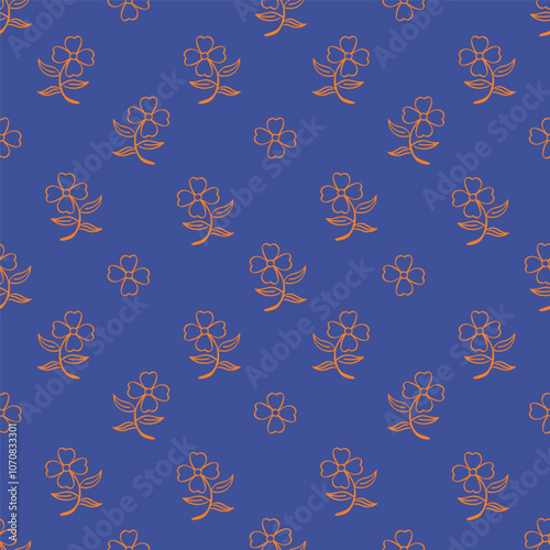 Flower garden wallpaper design vector prepared for textile printing. Seamless floral pattern with abstract hand drawn flower and leaf background elements in purple