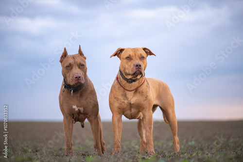 Obraz na plátně Beautiful purebred American Pit Bull Terrier outdoors.