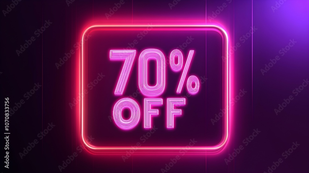 Glowing Magenta '70% OFF' Neon Sign in a Luxurious Setting Glowing Magenta '70% OFF' Neon Sign in a Luxurious Setting
