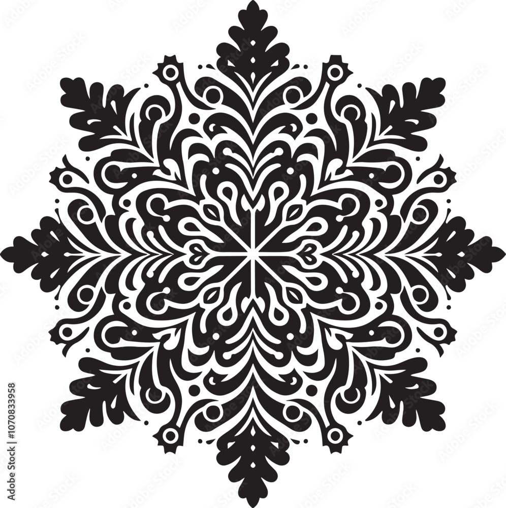 Fototapeta premium A delicate snowflake silhouette with intricate, symmetrical patterns, embodying winter's frozen beauty.