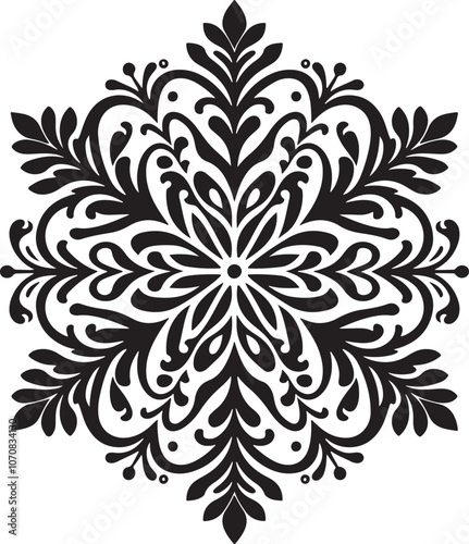 A delicate snowflake silhouette with intricate, symmetrical patterns, embodying winter's frozen beauty.