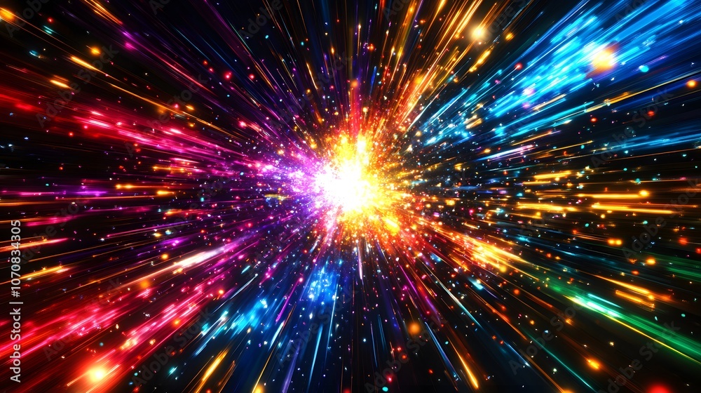 Abstract Colorful Light Streaks Exploding from a Bright Center Abstract Colorful Light Streaks Exploding from a Bright Center