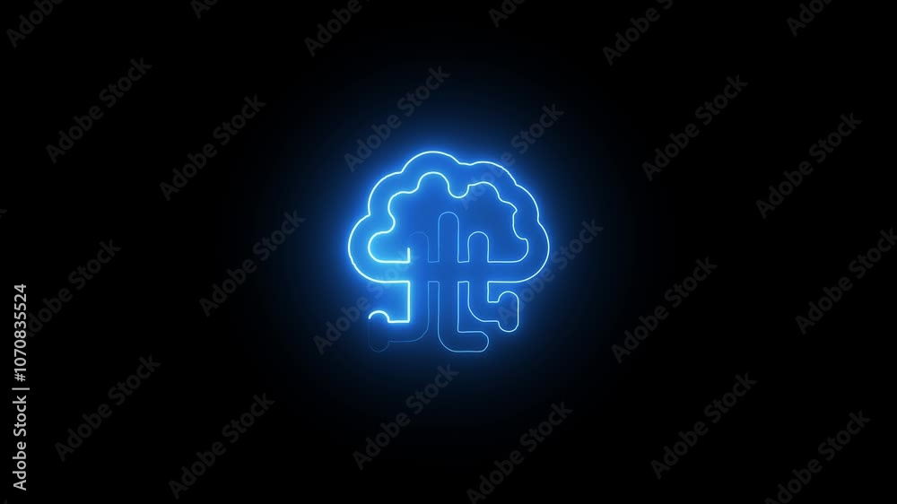 Glowing neon Artificial Intelligence icon isolated on black background. HD Video motion graphic animation Glowing neon Artificial Intelligence icon isolated on black background. HD Video motion graphic animation