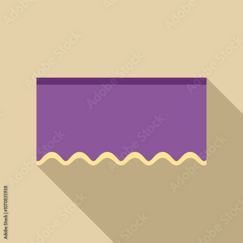 Purple curtain hanging with long shadow and wavy bottom edge