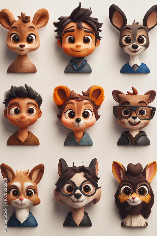 Obraz premium A bunch of cartoon characters that are all wearing glasses