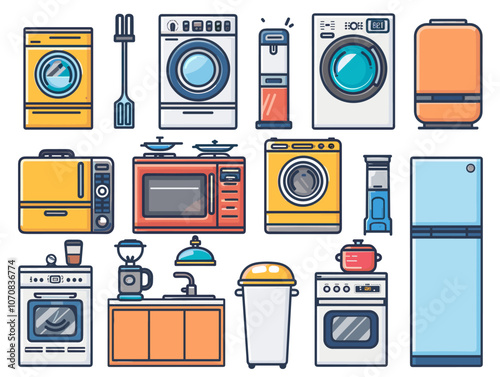 Household appliances icons set. Cartoon illustration for web