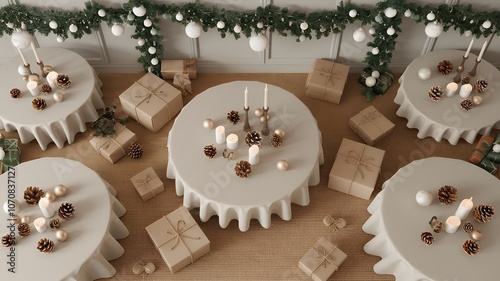 Merry Christmas and Happy New Year background top view 3d illustration image.
