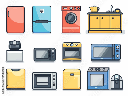 Household appliances icons set. Cartoon illustration for web