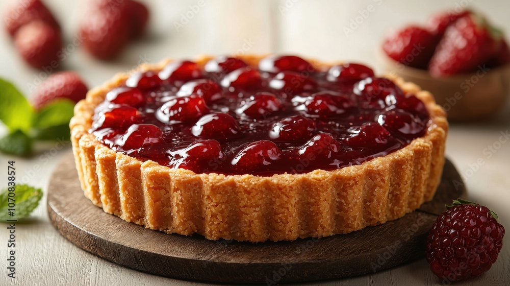 Traditional Jam Sponge Cake on Wooden Board Traditional Jam Sponge Cake on Wooden Board