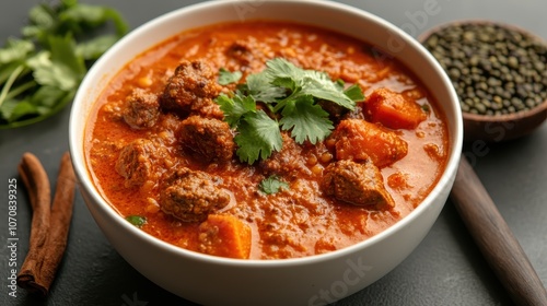 This savory stew is a delightful combination of tender meat chunks, hearty lentils, and vibrant vegetables, creating a comforting and flavorful dish.