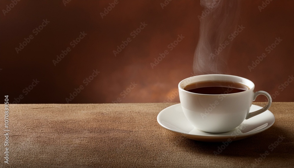Obraz premium A minimalist composition featuring a white coffee cup filled with black coffee, placed in th