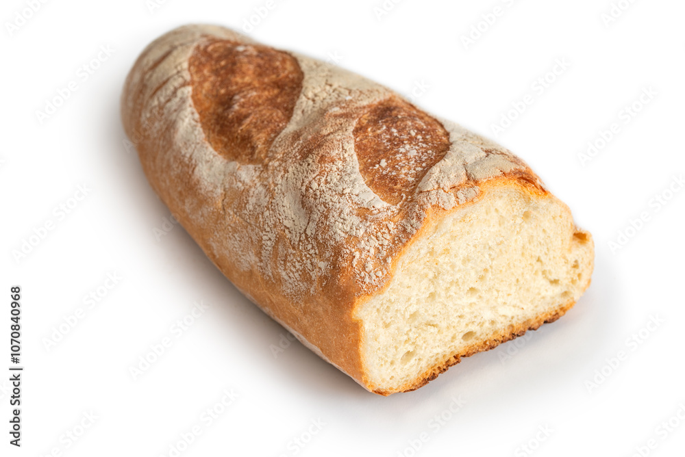 Mezzo filone, pane fresco italiano isolato su fondo bianco Mezzo filone, pane fresco italiano isolato su fondo bianco