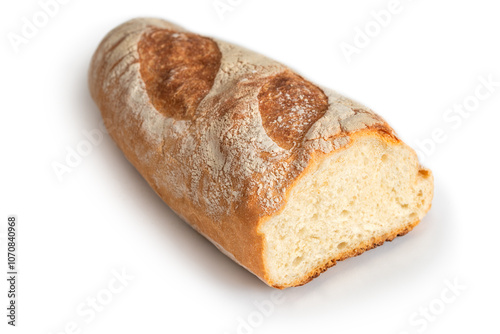 Fotografie Mezzo filone, pane fresco italiano isolato su fondo bianco