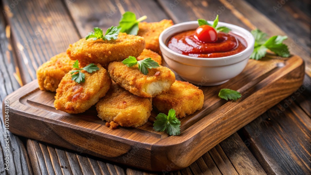 chicken nuggets with ketchup sauce on wooden chicken nuggets with ketchup sauce on wooden