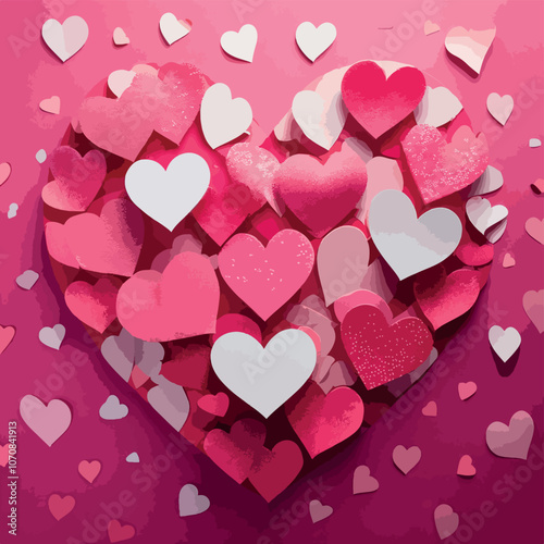 Colorful Heart Collage on Pink Background