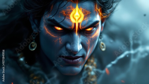 Mythical Warrior With Glowing Eyes and Intricate Tattoos