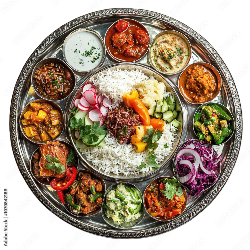 A thali food platter is a beautifully arranged
A thali food platter is a beautifully arranged