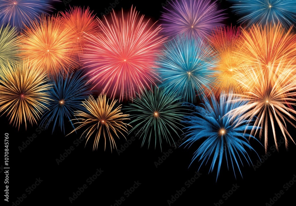 Vibrant Display of Fireworks Illuminating the Night Sky Vibrant Display of Fireworks Illuminating the Night Sky