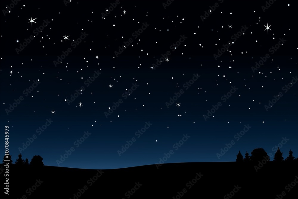 Calm night sky composition featuring silhouettes of the moon and twinkling stars in white and gold Calm night sky composition featuring silhouettes of the moon and twinkling stars in white and gold