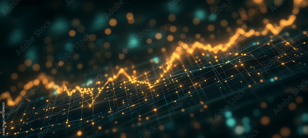 A digital graph representing market trends with an upward curve, glowing brightly against a dark background A digital graph representing market trends with an upward curve, glowing brightly against a dark background