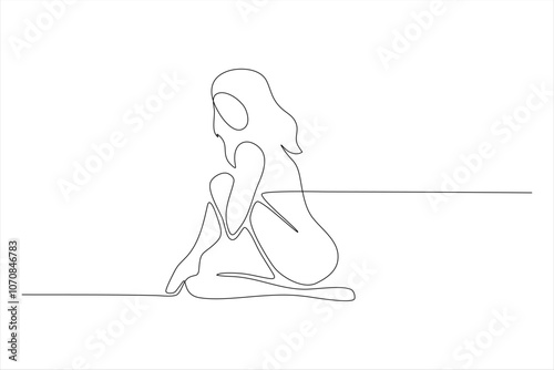 A minimalist line drawing of a seated figure, emphasizing simplicity and form.