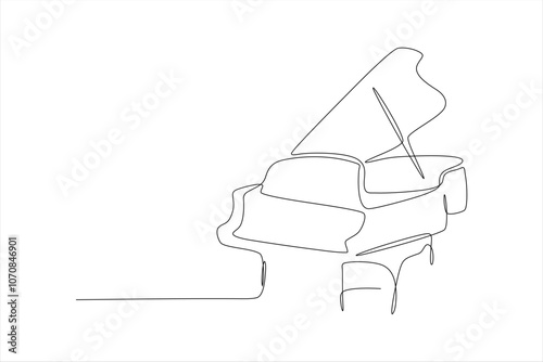 A minimalist line drawing of a grand piano, emphasizing elegance and simplicity.