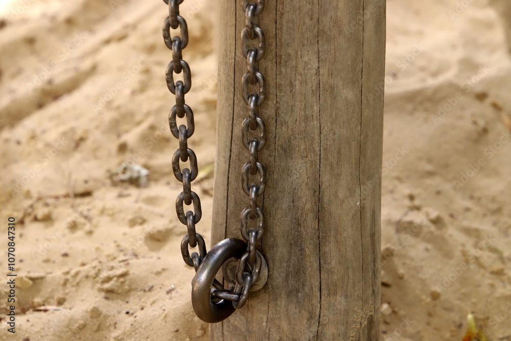 Strong iron steel chain close up.