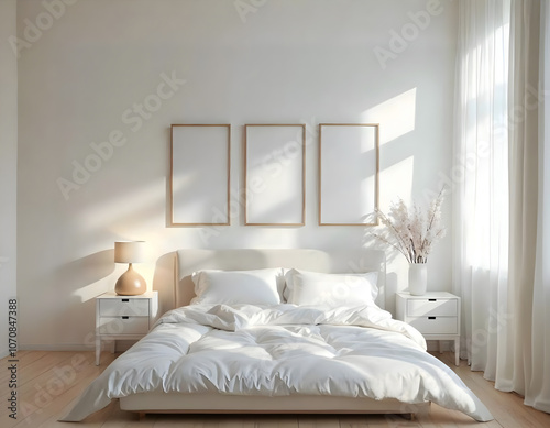 Wallpaper Mural interior of minimal bedroom with three photo frame Torontodigital.ca