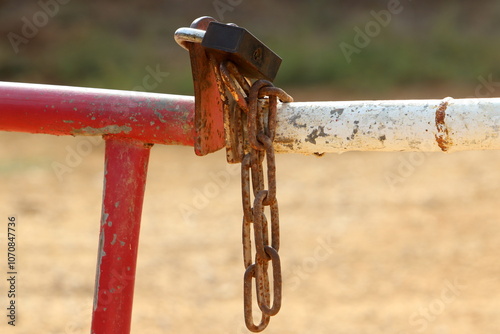 Strong iron steel chain close up.