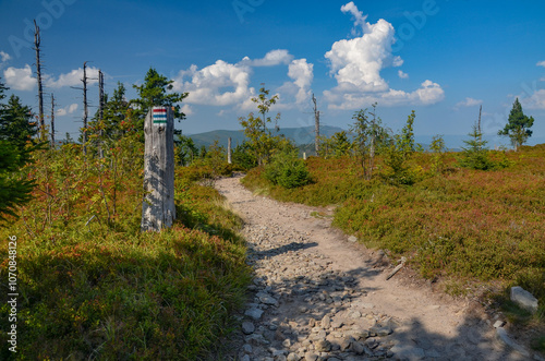 Multi-coloured panorama in the Beskid Mountains on the way to Barania Gora	