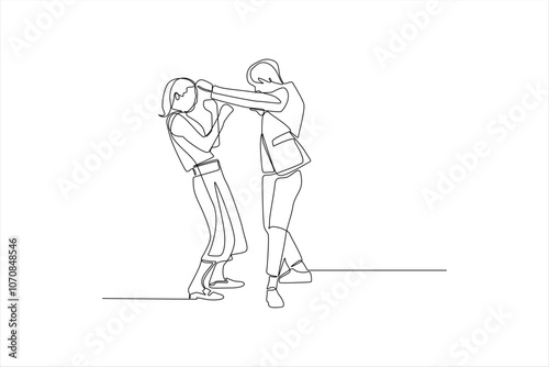 A minimalistic line drawing of two people engaged in a playful or competitive interaction.