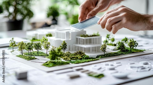 Architectural Model of a Modern House with Solar Panels photo