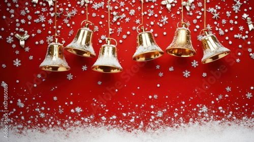 Wallpaper Mural Festive Christmas Bells with Snowflakes and Red Background Torontodigital.ca